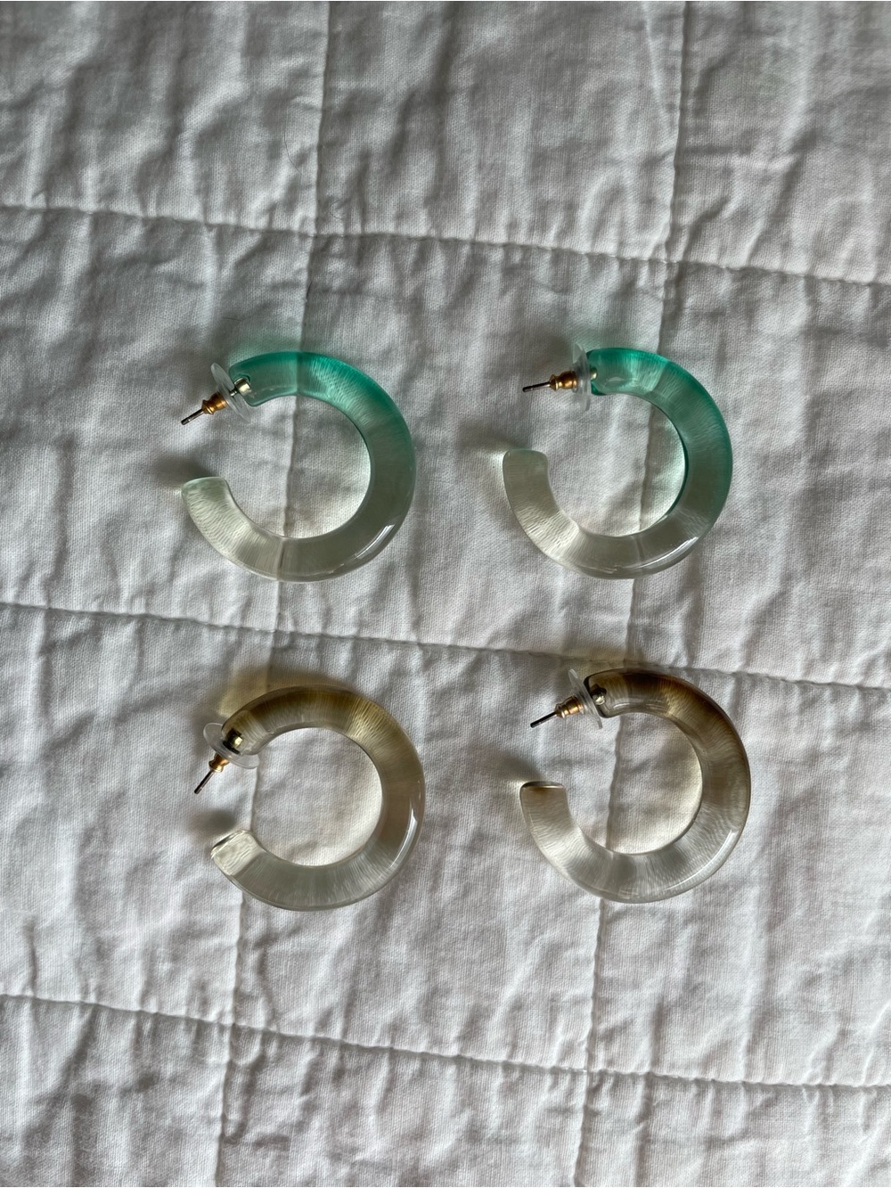 Madewell Ombre Hoop Earrings in Teal and Taupe (Two Pairs)